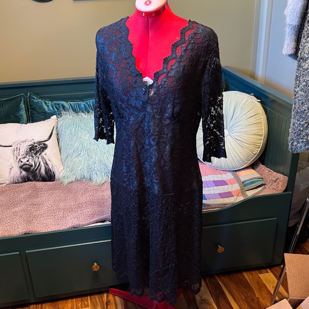 Elegant dark midnight blue BCBG Lace dress